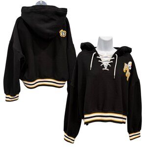 Pittsburgh‎ Steelers NFL Lace Up Pullover Hoodie Black Streetwear Womens XXL